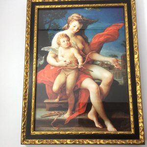 Art Poster Venus and Cupid Women Romantic Gold Wooden Frame 11 x 15